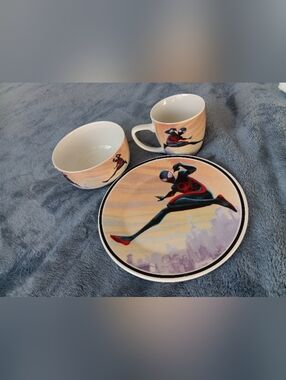 Miles Morales Spider-Man Orange Accent Ceramic Dinnerware Set - 3 Piece